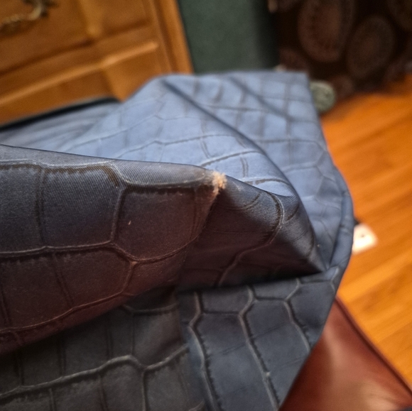 Rare Longchamp Le Pliage Ostrich Trim Nylon Croc Print Tote Blue/teal - Picture 6 of 16